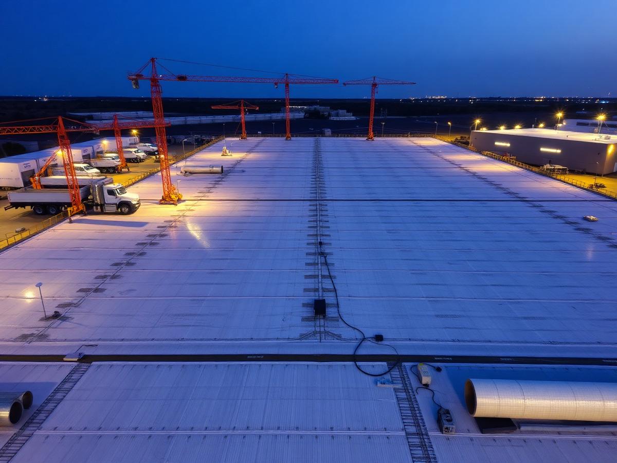 Flachdach einer Industriehalle während der Sanierung
