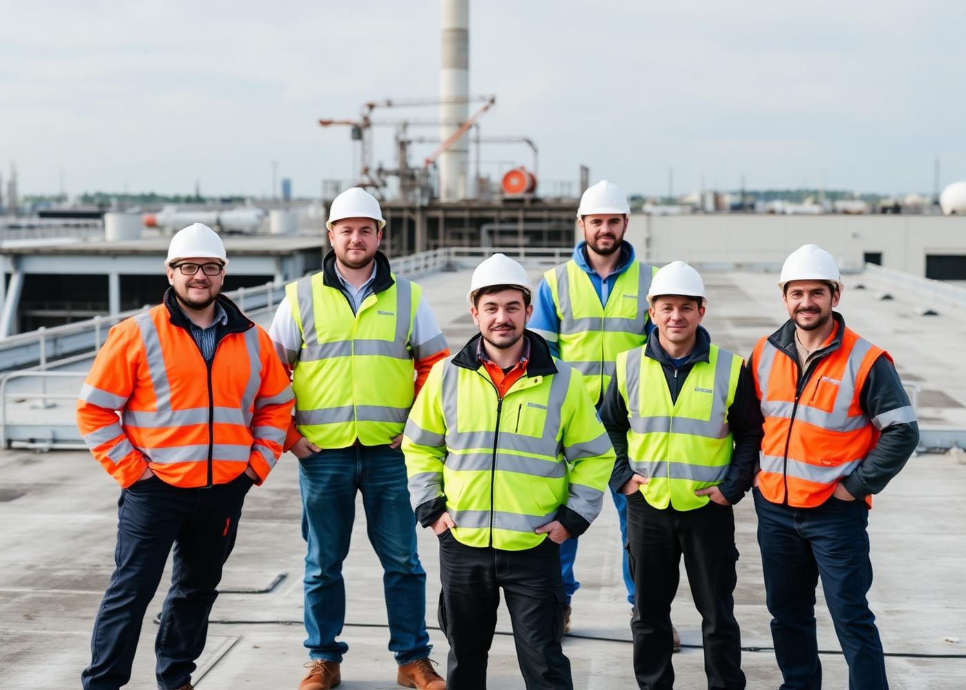 Team der Falke Bau GmbH auf einem Flachdach in Hannover